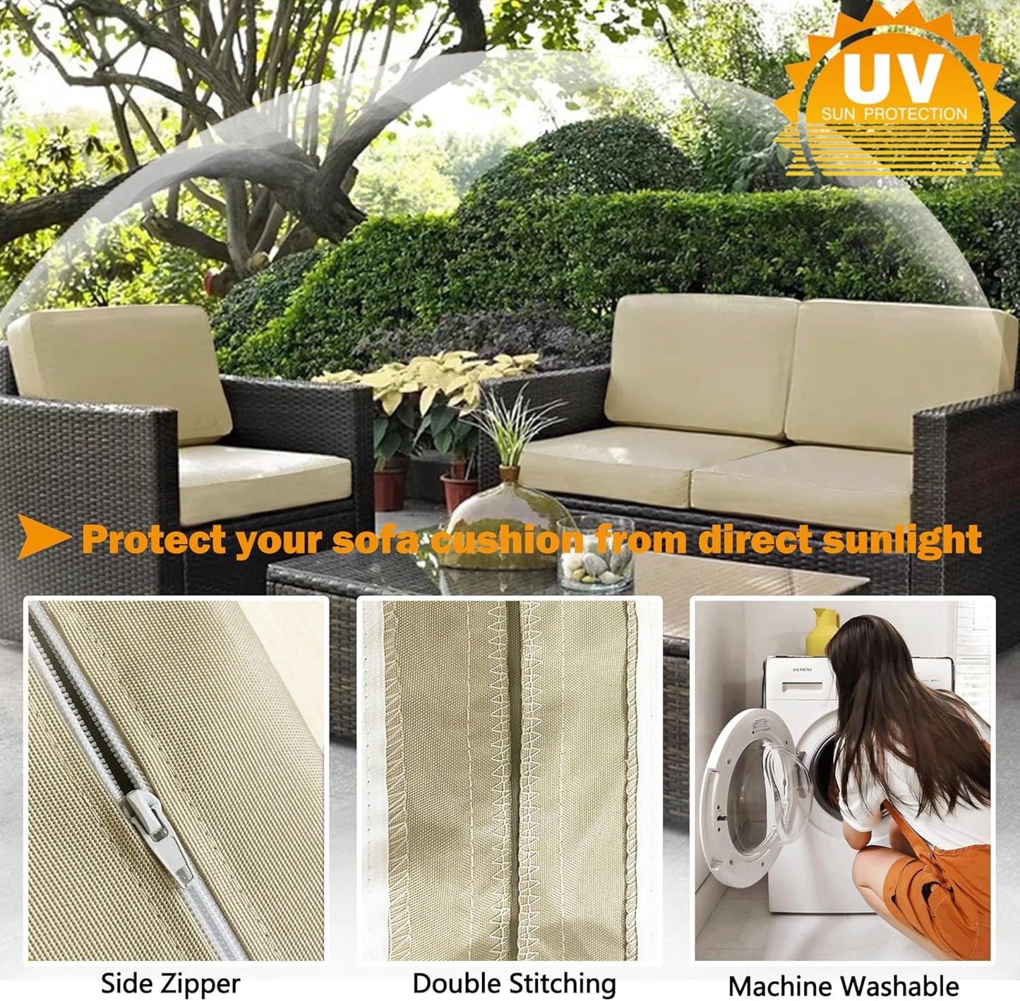 Patio Cushion Covers 24x24 Waterproof Outdoor Cushion Covers for Patio Furniture 4Pack Patio Cushion Slicovers Replacement Outdoor Seat Cushion Slip Cover for Wicker Chair, Tan