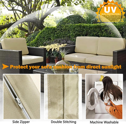 Patio Cushion Covers 24x24 Waterproof Outdoor Cushion Covers for Patio Furniture 4Pack Patio Cushion Slicovers Replacement Outdoor Seat Cushion Slip Cover for Wicker Chair, Tan