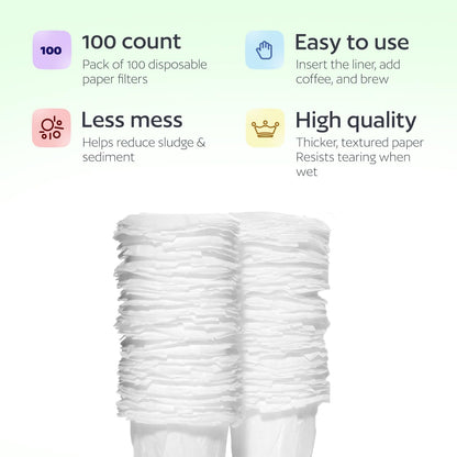 Disposable K Cup Filters, 100 Count Disposable Paper Filters for Keurig Reusable K Cups, White