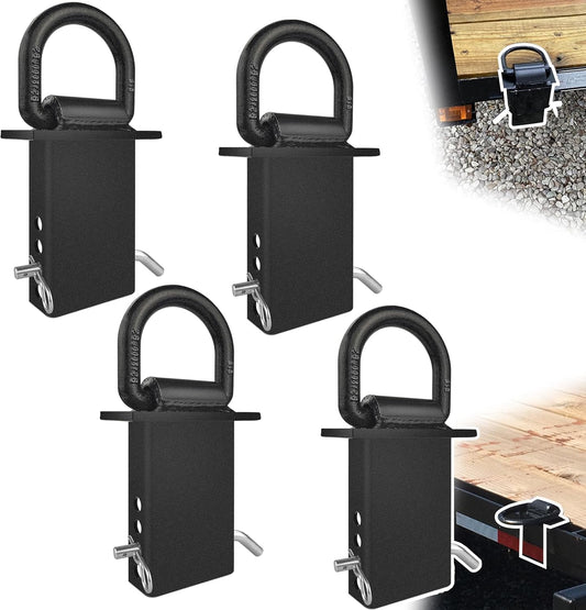 Stake Pocket D Rings 4Pcs 18000lbs Heavy Duty Removable D-Ring Stake Pocket Tie Down for Utility Trailers and Flatbeds with Hitch Pin, Removable Tie Down Utility for Flatbed Cargo Trucks, Black.