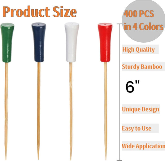 400 Pcs Golf Picks, 6" Cocktail Fruit Tee Toothpicks for Appetizers, Bamboo Themed Sandwich Skewers, End Charcuterie Stick Catered Events Buffet Party Decoration, Multicolor