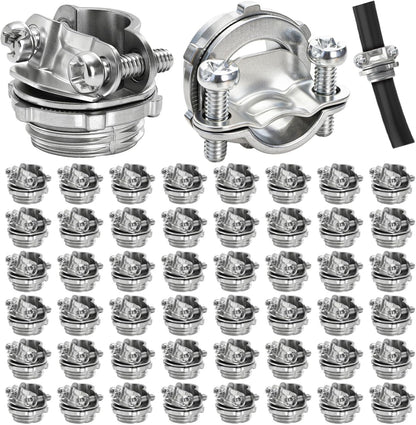 50 Pack 1/2 Inch Clamp Type Cable Connectors, Zinc Alloy and Steel Electrical Conduit Fittings for NM Cable, Rust Resistant Non-Metallic Wire Clamps to Protect Cables, Silver