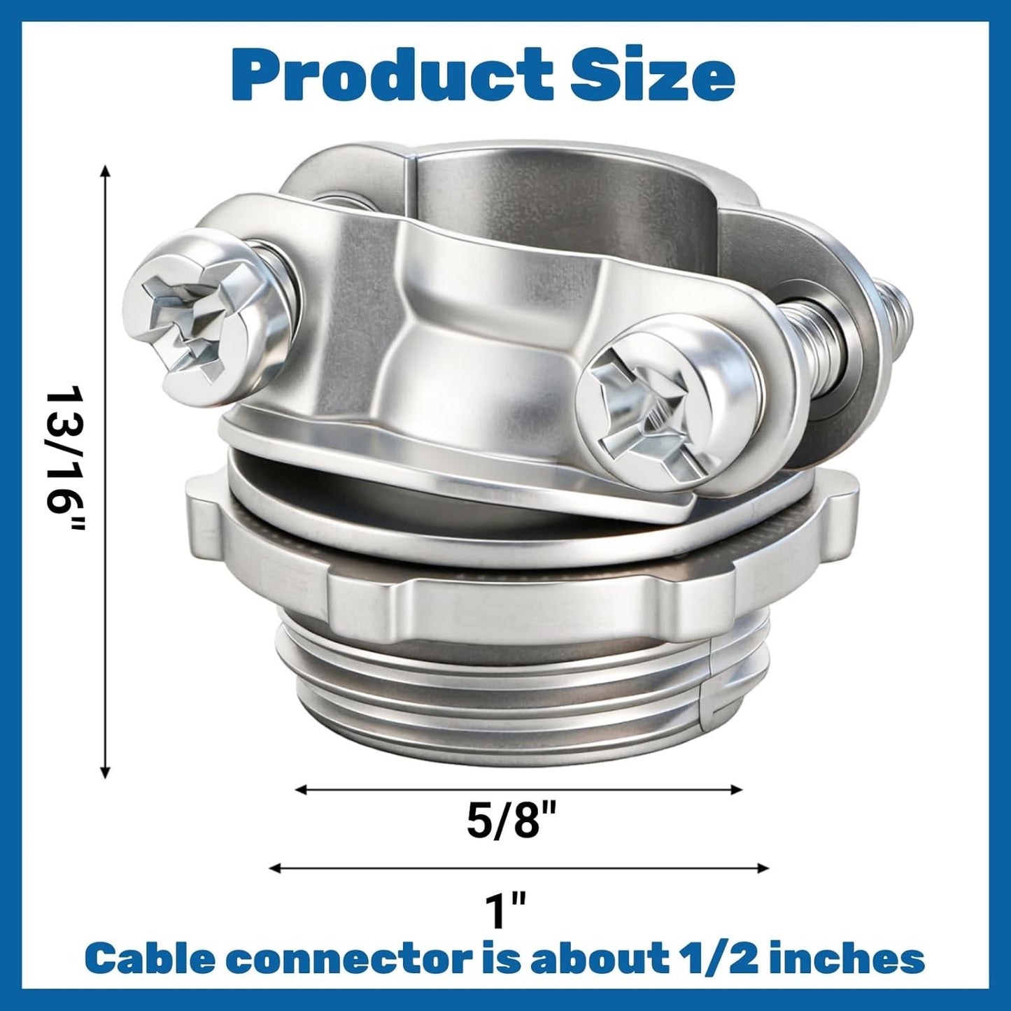 50 Pack 1/2 Inch Clamp Type Cable Connectors, Zinc Alloy and Steel Electrical Conduit Fittings for NM Cable, Rust Resistant Non-Metallic Wire Clamps to Protect Cables, Silver