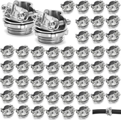 50 Pack 1/2 Inch Clamp Type Cable Connectors, Zinc Alloy and Steel Electrical Conduit Fittings for NM Cable, Rust Resistant Non-Metallic Wire Clamps to Protect Cables, Silver