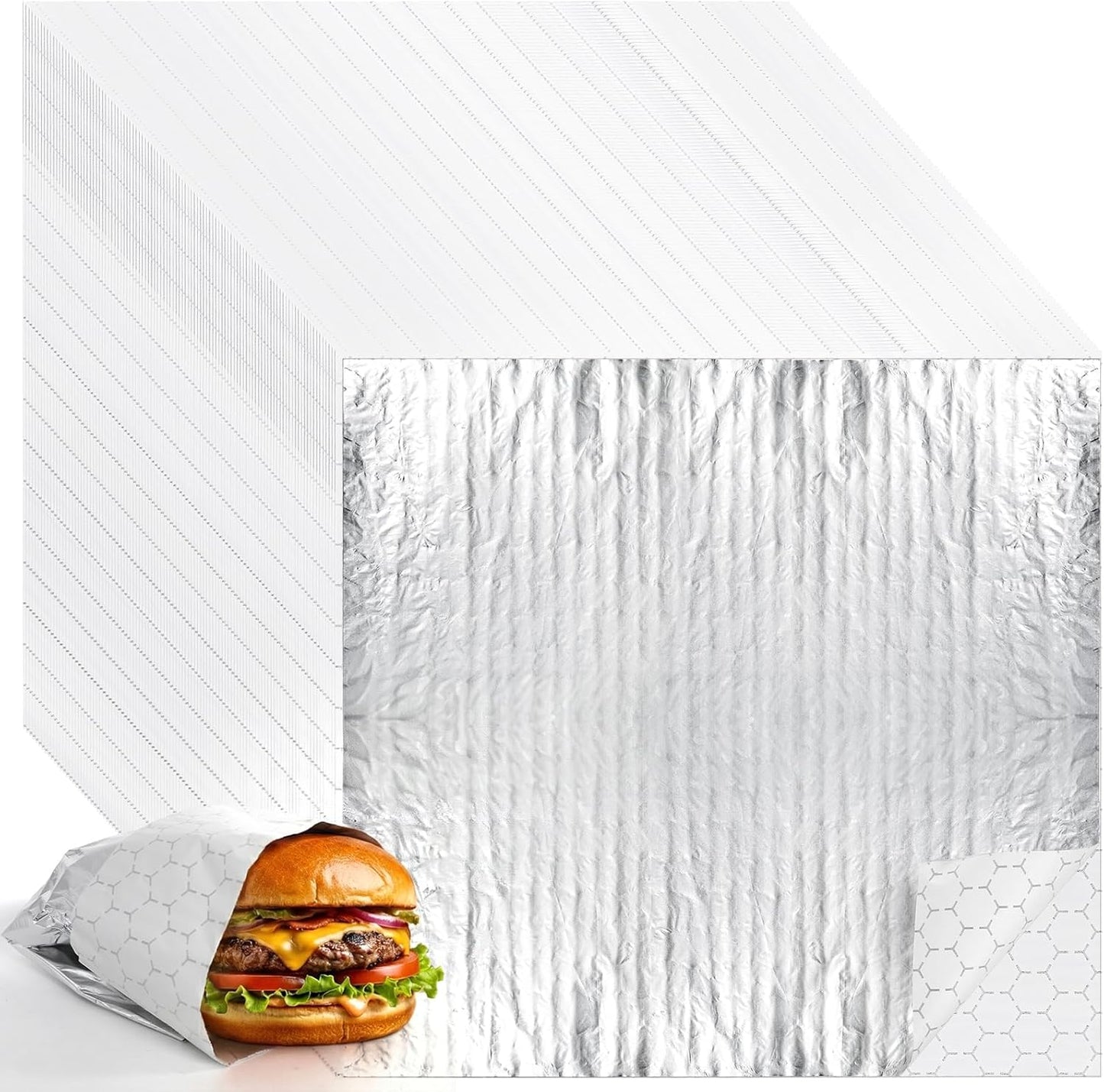 200 Pack Insulated Foil Sandwich Wrap Sheets, 12"x12" Pre-Cut Burger Wrapping Paper, Heat and Cold Insulation Aluminum Wrappers for Hot Dogs, Burritos, BBQ, Lock in Freshness