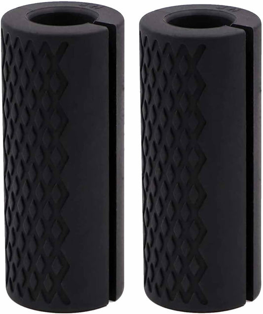 Thick Dumbbell & Barbell Grips for Weightlifting - High-Density Silicone Rubber, Non-Slip Gym Muscle Growth, Hand Stress Relief, Arm Blaster Adapter (1 Pair) Black
