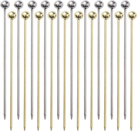 20 PCS Stainless Steel Cocktail Toothpicks, Picks for Drinks, Reusable Skewers Metal Tooth Appetizers (4.3 Inch)