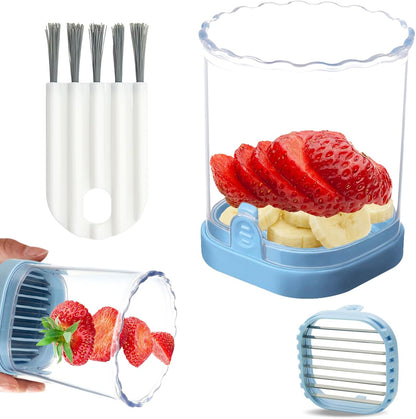 Strawberry Slicer：Fruit Slicer Cup Veggie Salad Speed Cutter for Strawberries Egg Banana Mushroom Cucumber Kiwi the Kitchen Portable Slicing Tool (Blue) Blue