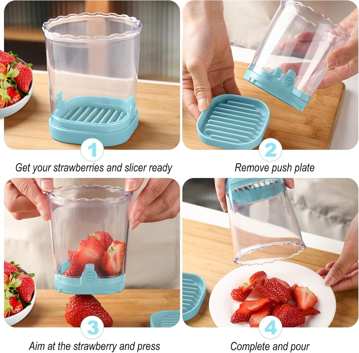 Strawberry Slicer：Fruit Slicer Cup Veggie Salad Speed Cutter for Strawberries Egg Banana Mushroom Cucumber Kiwi the Kitchen Portable Slicing Tool (Blue) Blue