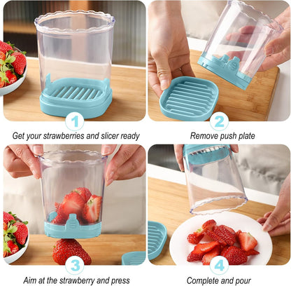 Strawberry Slicer：Fruit Slicer Cup Veggie Salad Speed Cutter for Strawberries Egg Banana Mushroom Cucumber Kiwi the Kitchen Portable Slicing Tool (Blue) Blue