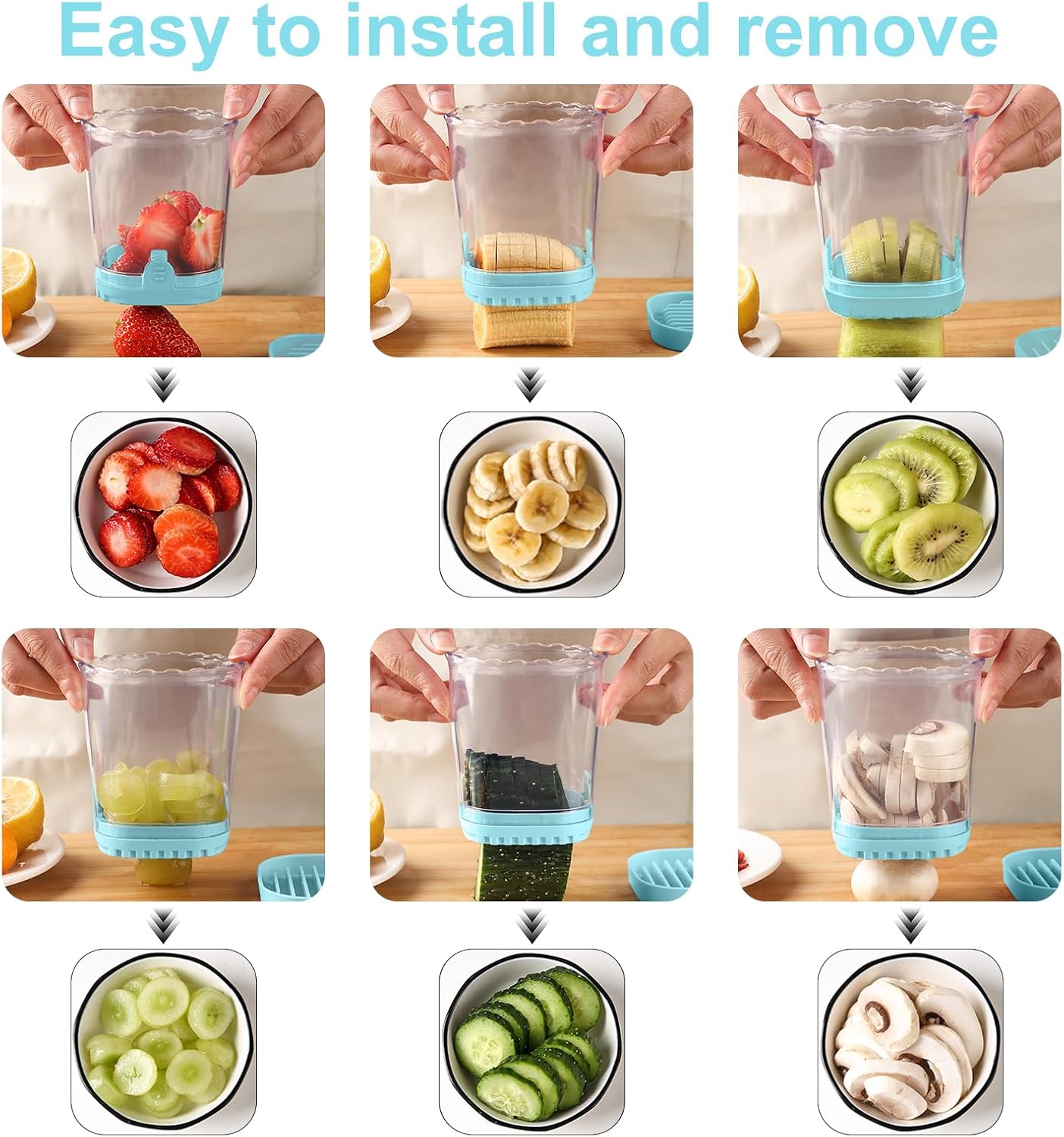 Strawberry Slicer：Fruit Slicer Cup Veggie Salad Speed Cutter for Strawberries Egg Banana Mushroom Cucumber Kiwi the Kitchen Portable Slicing Tool (Blue) Blue