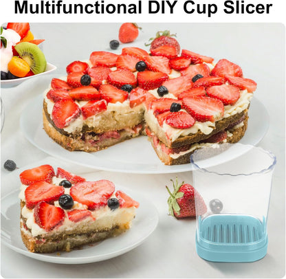 Strawberry Slicer：Fruit Slicer Cup Veggie Salad Speed Cutter for Strawberries Egg Banana Mushroom Cucumber Kiwi the Kitchen Portable Slicing Tool (Blue) Blue