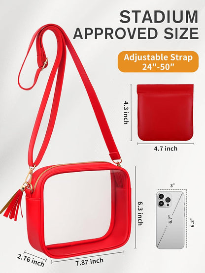 Clear Purse Stadium Approved Bag Small Crossbody with for Men Women Concerts Sports Events Red