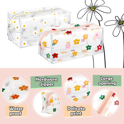 2 Pack Cute Flower Makeup Bags Daisy Zipper Pouches Floral Pencil Pouch Portable Toiletry for Women Travel Vacation Bathroom School Organizing(Daisy)