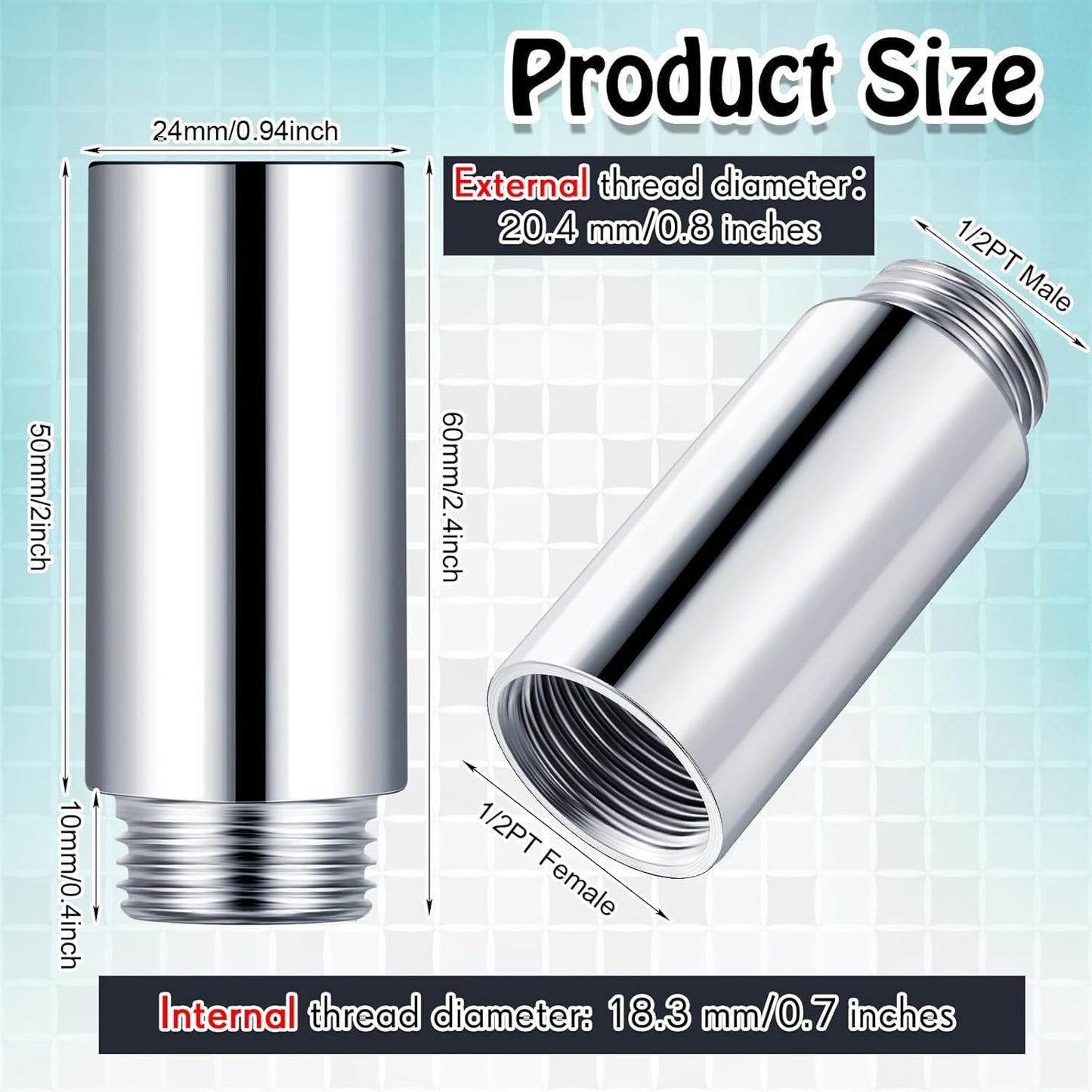 2 Pcs Shower Head Extension Arm Stainless Steel Pipe 1/2pt Male to Female Thread Cast Fitting Coupler Adapter(2 Inch) Inch