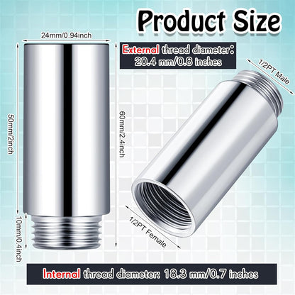 2 Pcs Shower Head Extension Arm Stainless Steel Pipe 1/2pt Male to Female Thread Cast Fitting Coupler Adapter(2 Inch) Inch