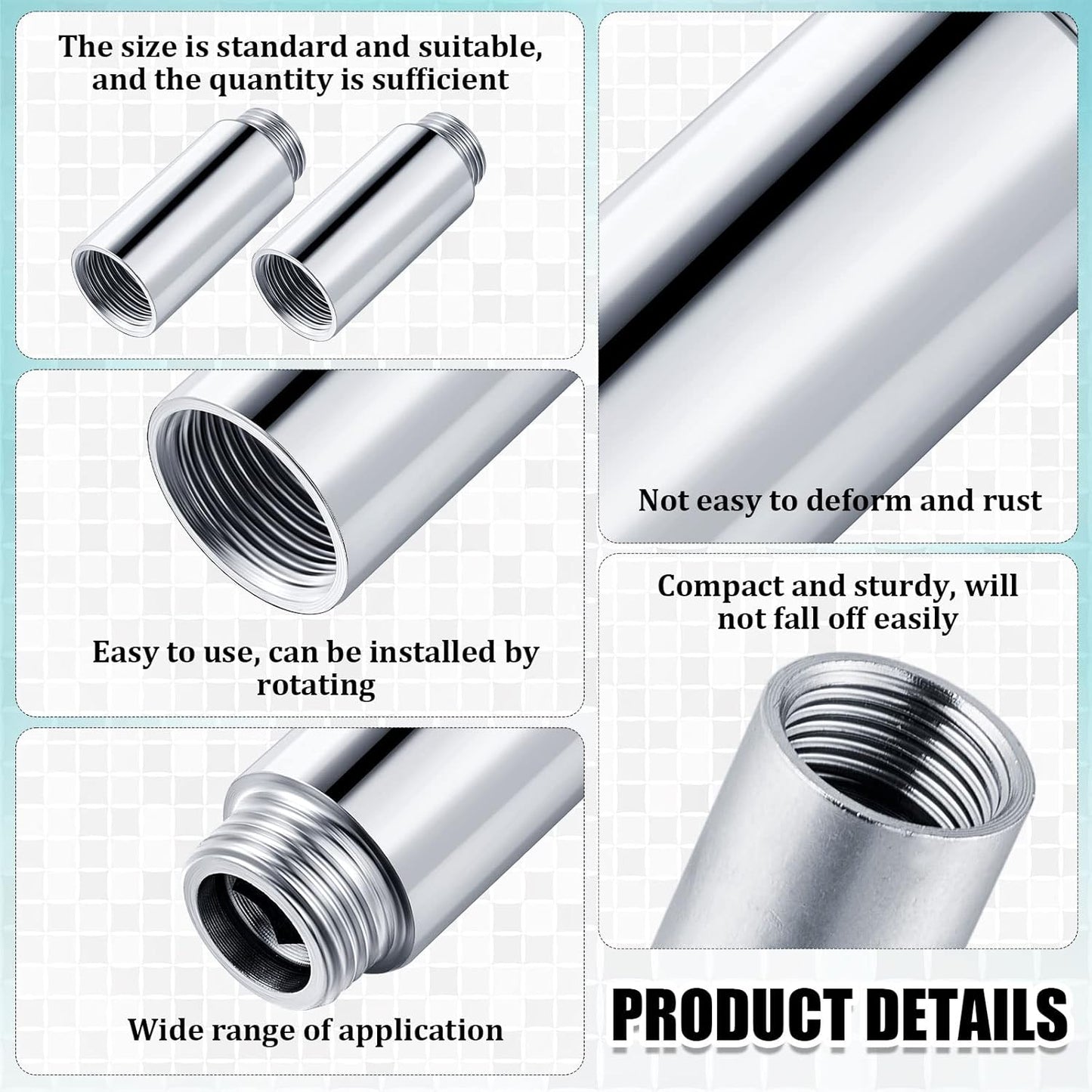 2 Pcs Shower Head Extension Arm Stainless Steel Pipe 1/2pt Male to Female Thread Cast Fitting Coupler Adapter(2 Inch) Inch