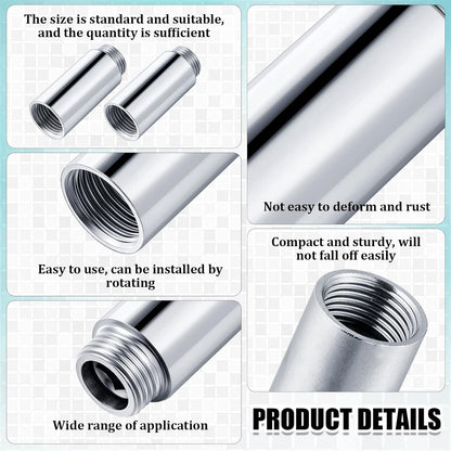 2 Pcs Shower Head Extension Arm Stainless Steel Pipe 1/2pt Male to Female Thread Cast Fitting Coupler Adapter(2 Inch) Inch