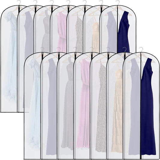20 Pcs 24 x 72 Inch Garment Bags Bulk Hanging Clothes Storage Covers for Closet Organization Dustproof Transparent Dress Suit Bag Set Wedding Dresses Long Gowns Coats Seasonal Wardrobe White Black