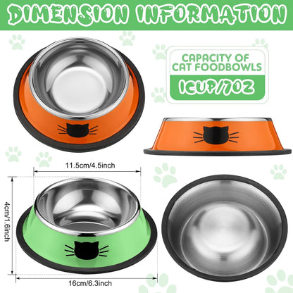6 Pcs Cat Bowls for Food and Water Dishes Stainless Steel Pet 7 oz Anti Slip Metal Dish with Removable Rubber Base Thick Feeding Indoor Kitten Small Dog(Classic Color) Classic Color