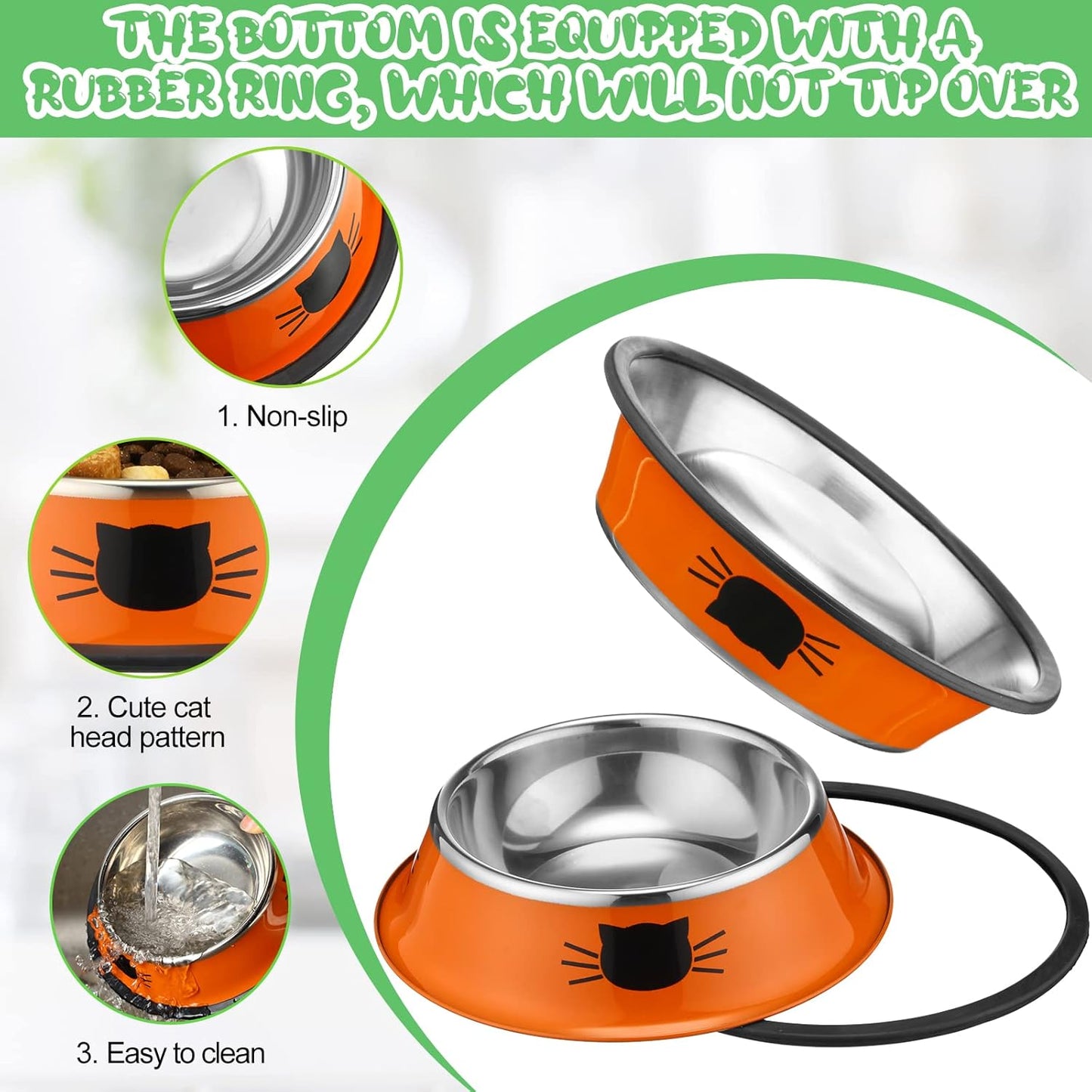 6 Pcs Cat Bowls for Food and Water Dishes Stainless Steel Pet 7 oz Anti Slip Metal Dish with Removable Rubber Base Thick Feeding Indoor Kitten Small Dog(Classic Color) Classic Color