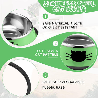 6 Pcs Cat Bowls for Food and Water Dishes Stainless Steel Pet 7 oz Anti Slip Metal Dish with Removable Rubber Base Thick Feeding Indoor Kitten Small Dog(Classic Color) Classic Color