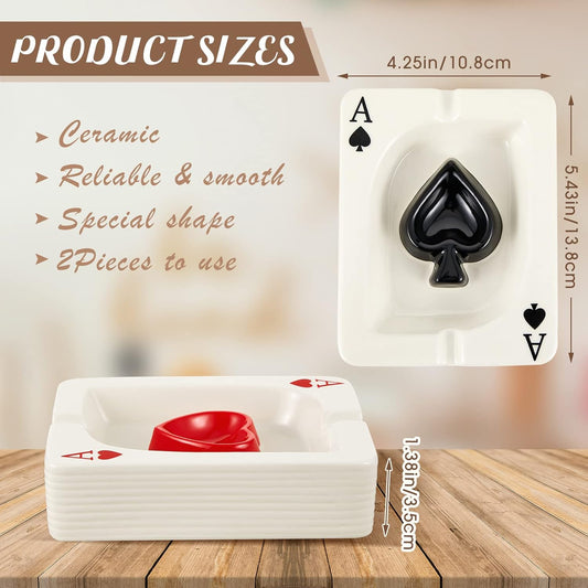 2 Pcs Cool Ashtray Creative Poker Ceramic Cigarette for Stoners Accessories Home Office Stoner Room Decor Men Women Gift Supplies
