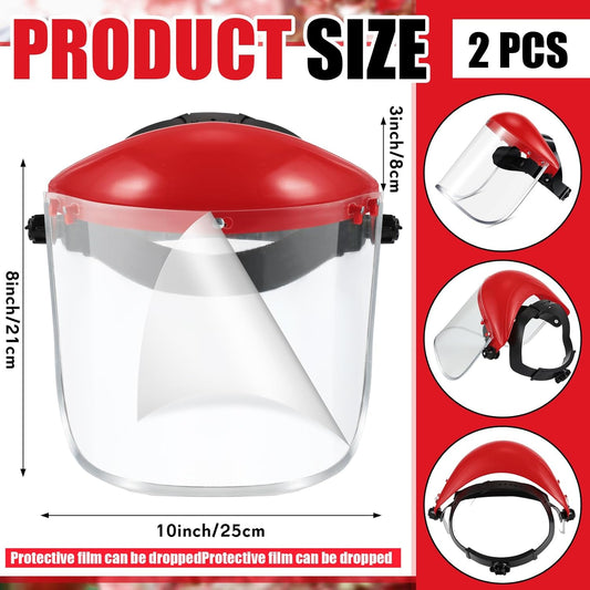 2 Pcs Safety Face Shield Mask Full Impact Clear with Crown for Grinding Cutting Weed Moving Construction (Red,Clear) Red,