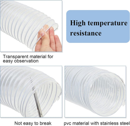 6 Inch, 10 ft Heavy PVC Dust Collection Hose, Flexible Clear Fume Hose with Stainless Steel Wire Coil and Clamp, Puncture Resistant Vacuum Fittings Collector Accessories