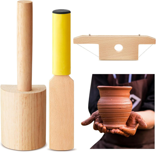 3 Pieces Pottery Clay Tools Set Includes Wooden Paddles Sculpture Pad Bevel Cutter for Angle Cutting Tool Paddle Ceramics Trimming