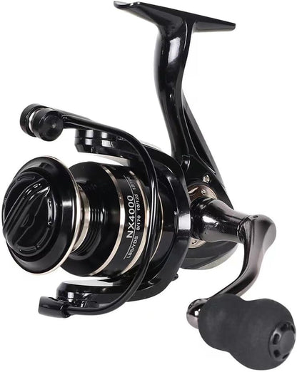 Spinning Reel, Fishing Reel,NX2000-NX7000 Series, Right/Left Handle, EVA Grip, Corrosion-Resistant, Aluminum Spool, Black