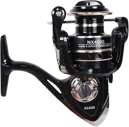 Spinning Reel, Fishing Reel,NX2000-NX7000 Series, Right/Left Handle, EVA Grip, Corrosion-Resistant, Aluminum Spool, Black