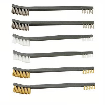 6Pc Mini Wire Brush Set, Steel Brass Nylon Cleaning Polishing Metal Rust Tools, Suitable for Paint Dirt