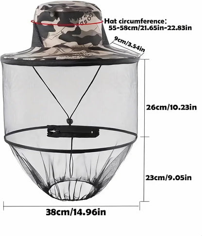 1Pack Anti-Mosquito Mesh Fishing Cap, Mosquito Head Net Hat with Removable Hidden Netting，for Outdoor Hiking Gardening Beekeeping