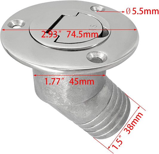 1-1/2"(38mm) Boat Gas Deck Fill/Filler with Keyless Cap Screws, Marine Mirror Polished 316 Stainless Steel Hardware Angled Neck for Yacht Caravan