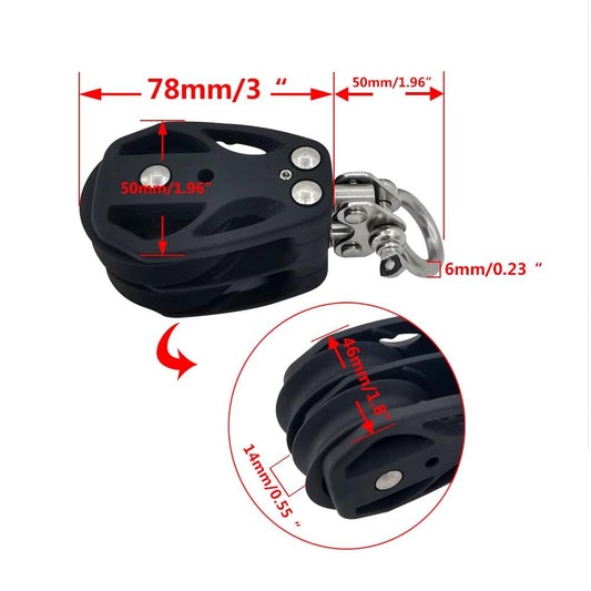 Double Pulley Block Stainless Steel Nylon Marine Rope Runner Kayak Bearing Wire Lifting Swivel Hook