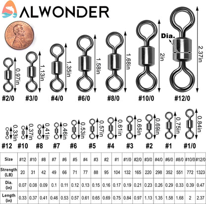 Fishing Barrel Swivels, 40 to100-Pack Swivels Tackle Freshwater Saltwater Swivel Rolling Heavy Duty Stainless Steel Lures Leaders Line Connectors Terminal  #8(42LB)-100 Pack