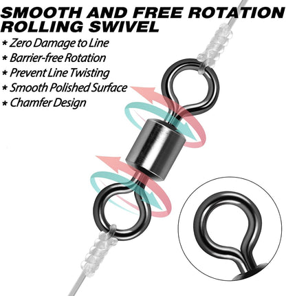 Fishing Barrel Swivels, 40 to100-Pack Swivels Tackle Freshwater Saltwater Swivel Rolling Heavy Duty Stainless Steel Lures Leaders Line Connectors Terminal  #8(42LB)-100 Pack
