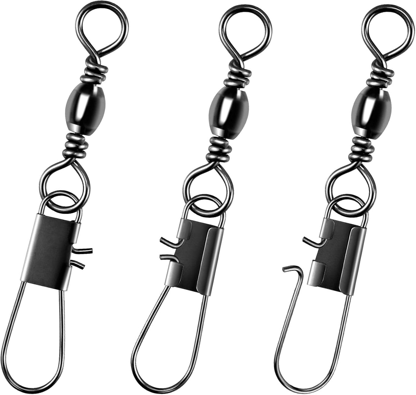 100-Pack Fishing Barrel Swivels with Snaps, Snap Tackle Stainless Safty Interlock Lure Hook Connector Clips Freshwater 31LB