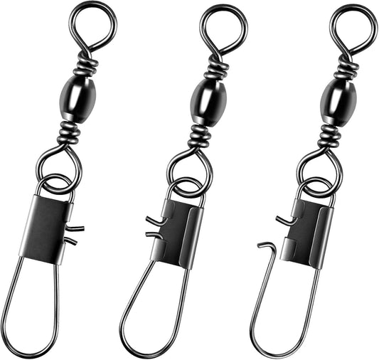100-Pack Fishing Barrel Swivels with Snaps, Snap Tackle Stainless Safty Interlock Lure Hook Connector Clips Freshwater 31LB