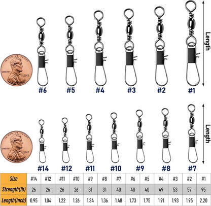 100-Pack Fishing Barrel Swivels with Snaps, Snap Tackle Stainless Safty Interlock Lure Hook Connector Clips Freshwater 31LB