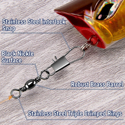 100-Pack Fishing Barrel Swivels with Snaps, Snap Tackle Stainless Safty Interlock Lure Hook Connector Clips Freshwater 31LB