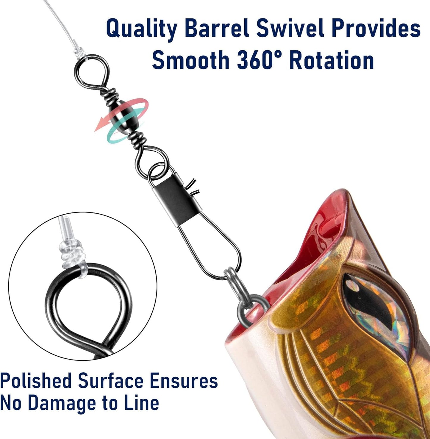 100-Pack Fishing Barrel Swivels with Snaps, Snap Tackle Stainless Safty Interlock Lure Hook Connector Clips Freshwater 31LB