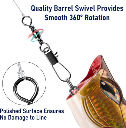100-Pack Fishing Barrel Swivels with Snaps, Snap Tackle Stainless Safty Interlock Lure Hook Connector Clips Freshwater 31LB