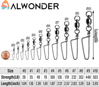 25-Pack Fishing Snap Swivels, High Strength Ball Bearing Swivel with Stainless Steel Coastlock Snaps, Black Nickel Coating Corrosion Resistance Freshwater Saltwater Snaps Swivels #9