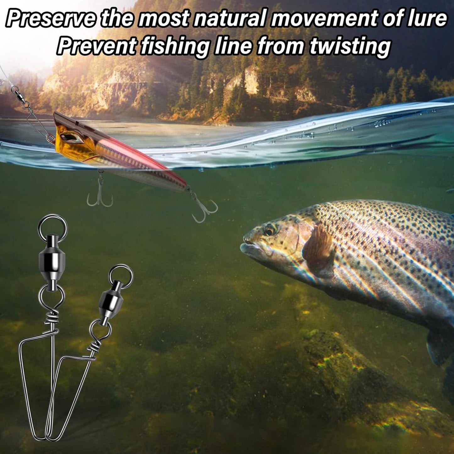 25-Pack Fishing Snap Swivels, High Strength Ball Bearing Swivel with Stainless Steel Coastlock Snaps, Black Nickel Coating Corrosion Resistance Freshwater Saltwater Snaps Swivels #9