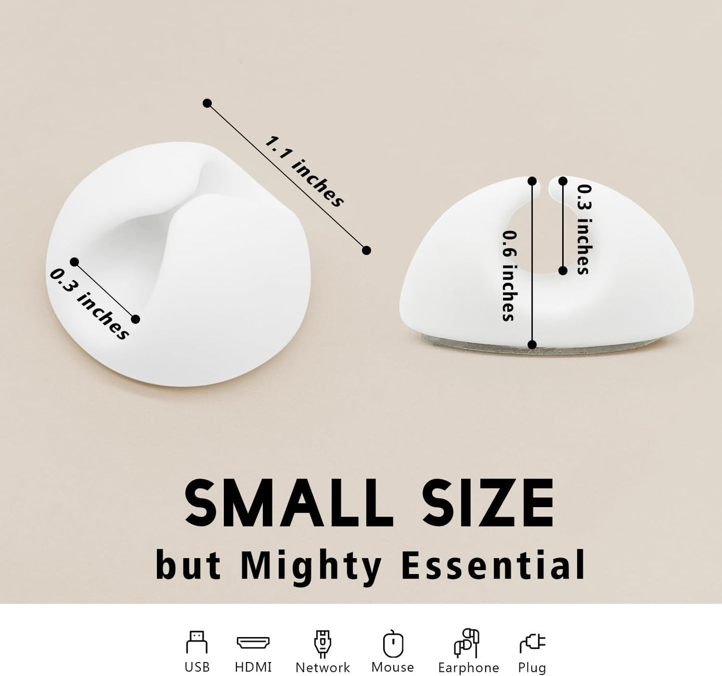Cable Clips, Cord Holder, Adhesive Wire Holder for Management, Phone Charger, Desk, Wall, Nightstand and Office, White 9 PCS
