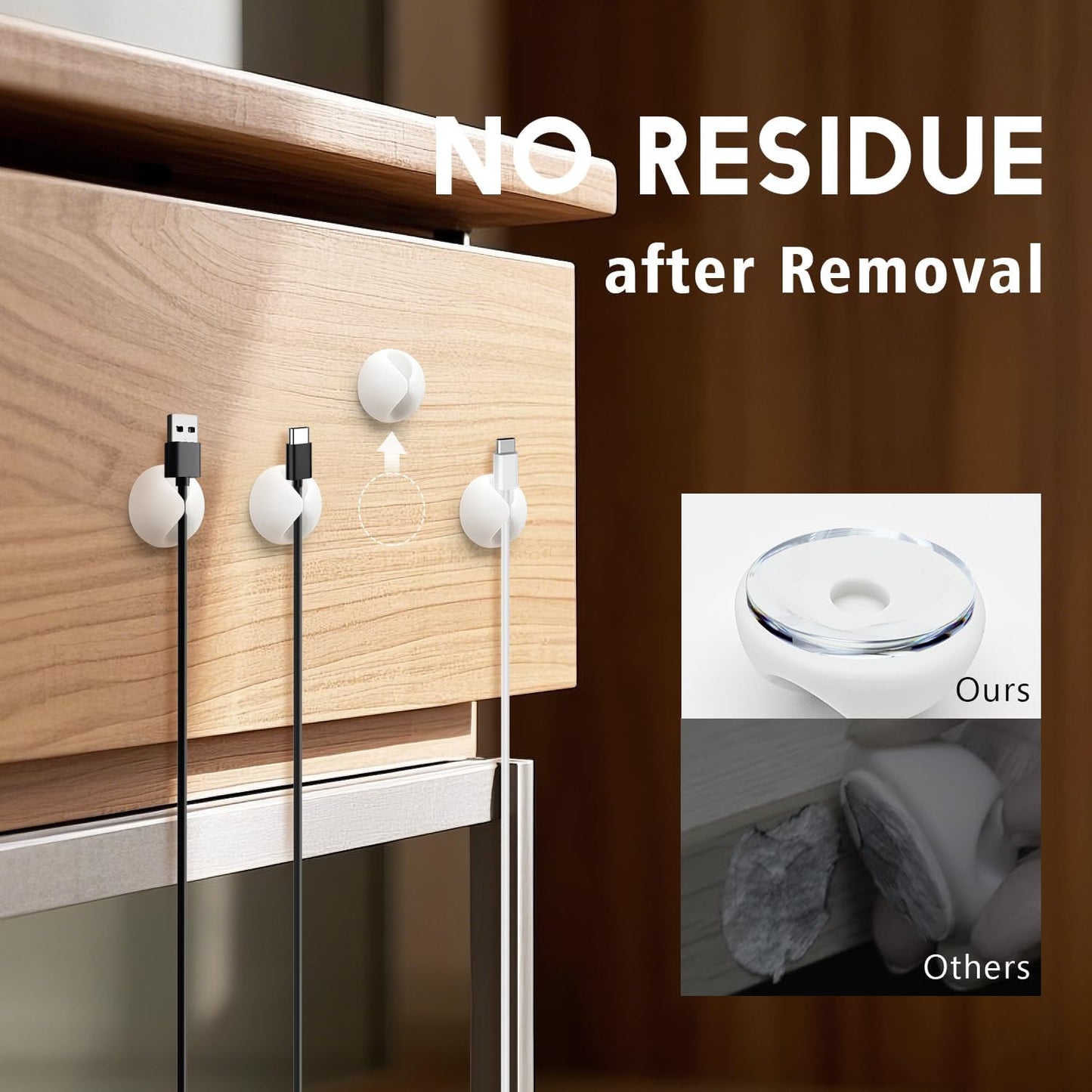 Cable Clips, Cord Holder, Adhesive Wire Holder for Management, Phone Charger, Desk, Wall, Nightstand and Office, White 9 PCS
