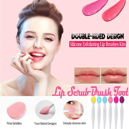 6PCS Lip Scrub Brush Tool,Double-Sided Silicone Exfoliating Lips Brushes,Gentle Exfoliator Scrubber for Smooth,Soft,Bright,Fuller Healthy
