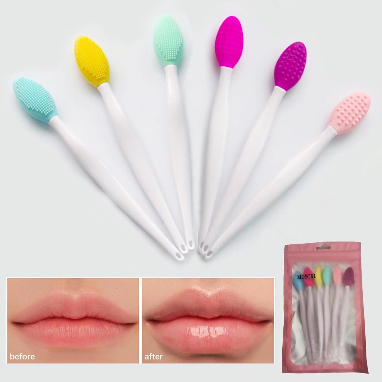 6PCS Lip Scrub Brush Tool,Double-Sided Silicone Exfoliating Lips Brushes,Gentle Exfoliator Scrubber for Smooth,Soft,Bright,Fuller Healthy